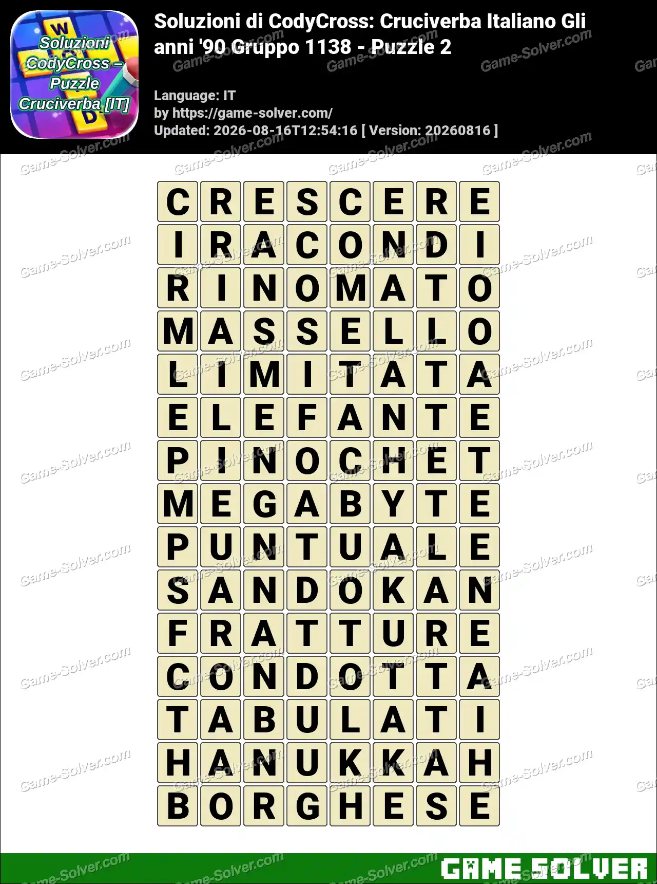 Soluzioni di CodyCross: Cruciverba Italiano Gli anni ’90 Gruppo 1138 – Puzzle 2
